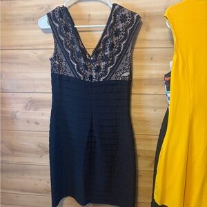 Adrianna Papell Black and Cream Backless Dress